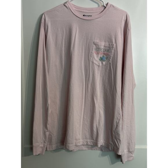 CHAMPION Notre Dame Fighting Irish Long Sleeve T-Shirt Sz XL Pink University - Picture 1 of 9